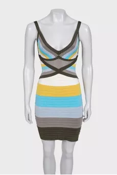 Striped V-neck mini dress