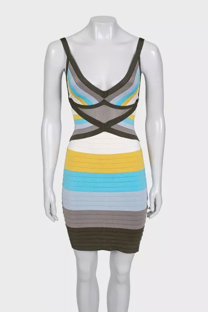 Striped V-neck mini dress