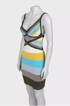 Striped V-neck mini dress
