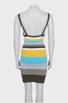 Striped V-neck mini dress