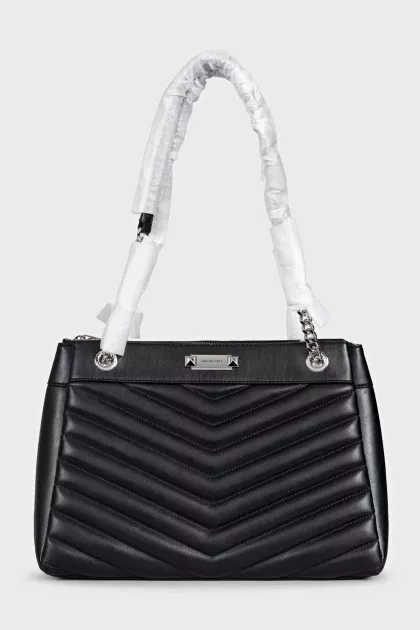 Whitney black leather tote with tag