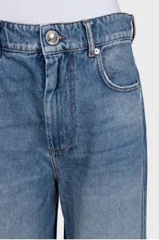 Blue straight leg distressed jeans