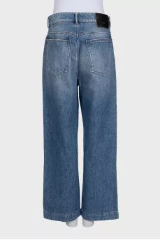 Blue straight leg distressed jeans