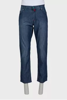 Men's dark blue straight-leg jeans