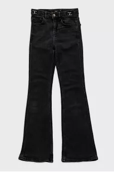 Black high-waisted flared jeans
