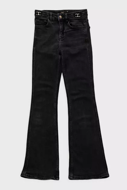 Black high-waisted flared jeans