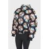 Zippered hooded print jacket