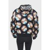 Zippered hooded print jacket