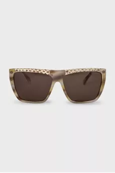 Rectangular sunglasses with leather inserts