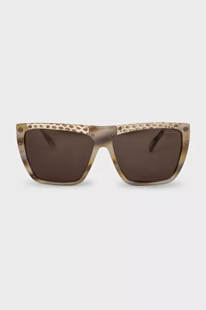 Rectangular sunglasses with leather inserts