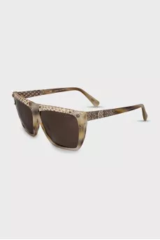 Rectangular sunglasses with leather inserts