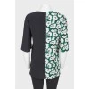 Asymmetric collar and contrasting print top