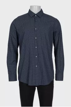 Чоловіча синя сорочка slim fit в дрібний принт