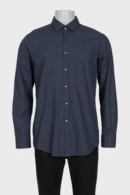 Чоловіча синя сорочка slim fit в дрібний принт