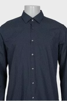 Чоловіча синя сорочка slim fit в дрібний принт