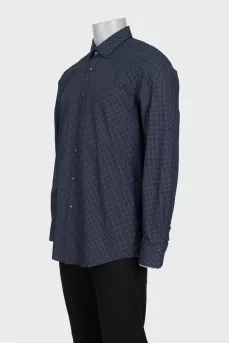 Чоловіча синя сорочка slim fit в дрібний принт