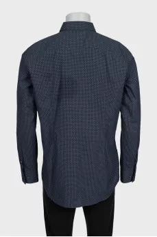 Чоловіча синя сорочка slim fit в дрібний принт