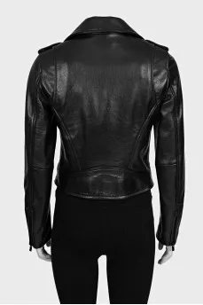 Fitted leather jacket with a zipper