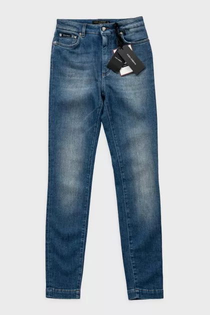 Blue skinny fit jeans with a distressed effect
