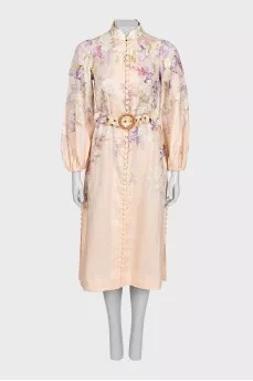 Fitted dress with printed pattern and shaped buttons