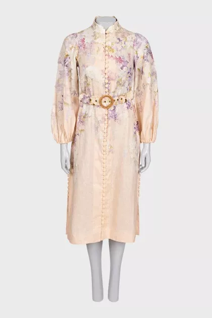 Fitted dress with printed pattern and shaped buttons