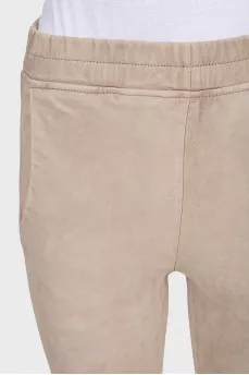 Beige leather trousers with elastic waistband