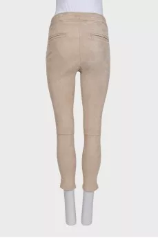 Beige leather trousers with elastic waistband
