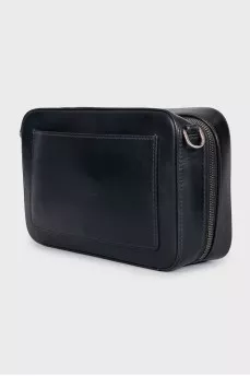 Men's black leather bag with a 3D embossed logo