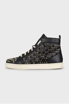 High-top leather sneakers with studs