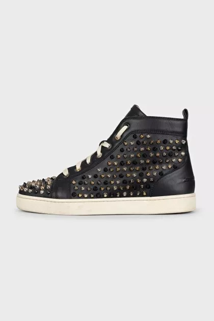 High-top leather sneakers with studs