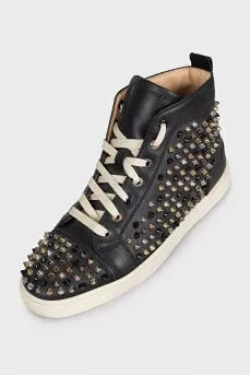 High-top leather sneakers with studs