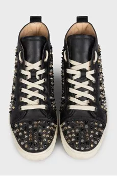 High-top leather sneakers with studs