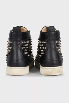 High-top leather sneakers with studs