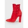 Red Suede Heeled Ankle Boots