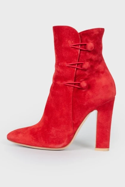 Red Suede Heeled Ankle Boots