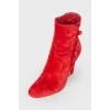 Red Suede Heeled Ankle Boots