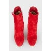 Red Suede Heeled Ankle Boots