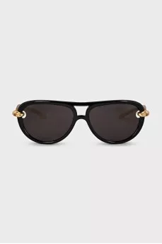Black aviator sunglasses with gold frames