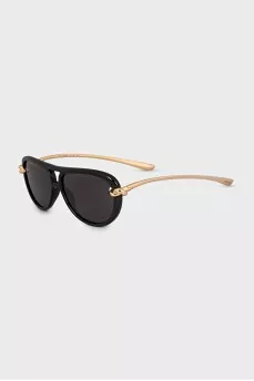 Black aviator sunglasses with gold frames