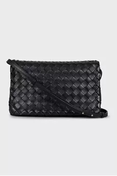 Black leather bag with weaving