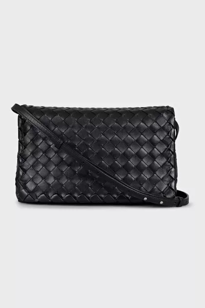 Black leather bag with weaving