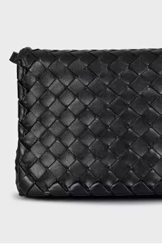 Black leather bag with weaving