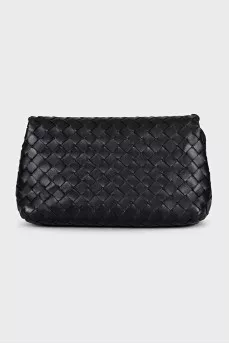 Black leather bag with weaving