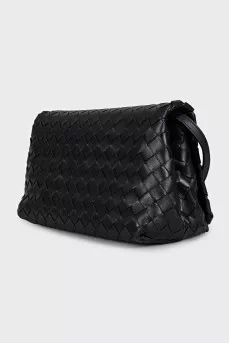 Black leather bag with weaving
