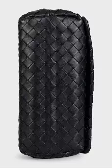 Black leather bag with weaving