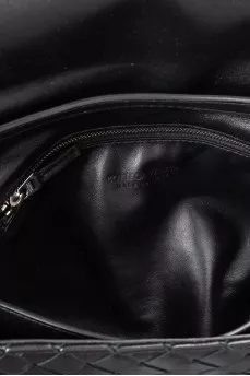 Black leather bag with weaving