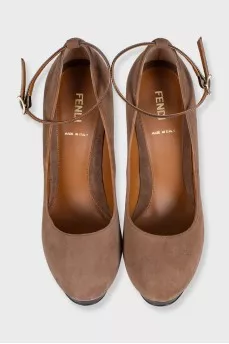 Brown suede stiletto heels