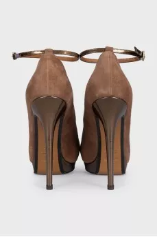 Brown suede stiletto heels