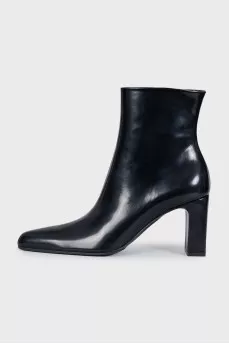 Black leather ankle boots with almond toe