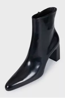 Black leather ankle boots with almond toe
